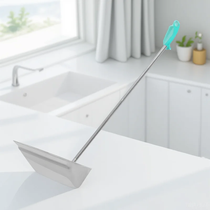 

Stainless Steel Household Dustpan Upright Type Long Handle Ergonomic Grip Wear Resistant Rust Free Seamless Floor Sweep for Home