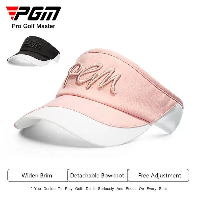 PGM Ladies Sun Shade Hats Breathable Golf Sunscreen Caps for Women Adjustable Empty Top Hat Casual Sports Cap Detachable Bowknot