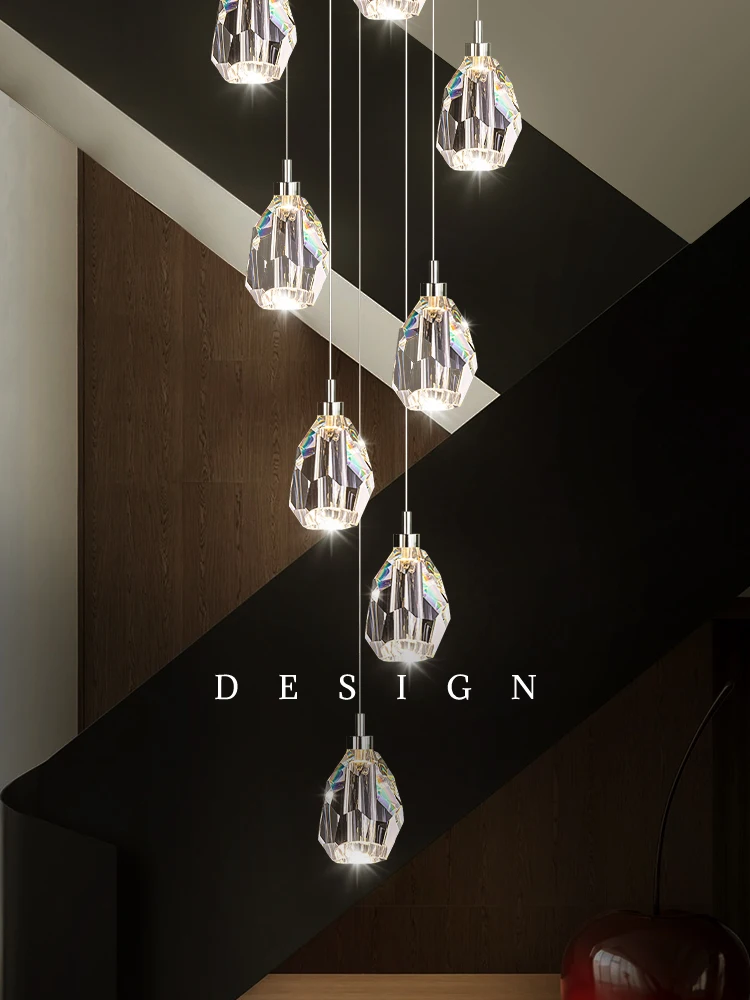 الحديثة الدرج الثريا كريستال طويل الدرج ضوء دوبلكس لوفت الثريا عالية السقف الإضاءة الدرج قلادة الخفيفة