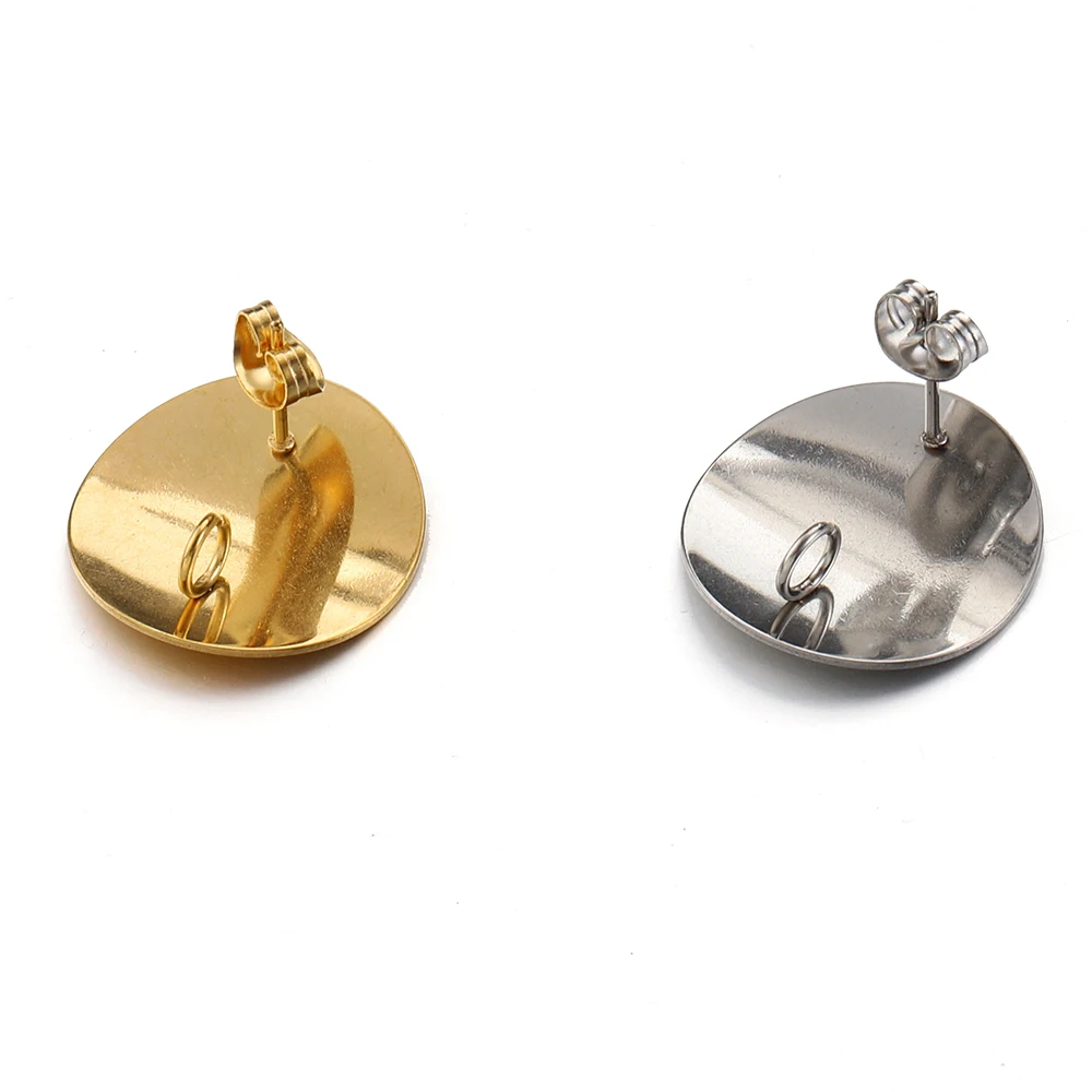 10 sztuk 20mm ze stali nierdzewnej złote okrągłe wygięte kolczyki podstawa z zatyczką do uszu do tworzenia biżuterii DIY kolczyki komponenty dostaw — zdjęcie 6