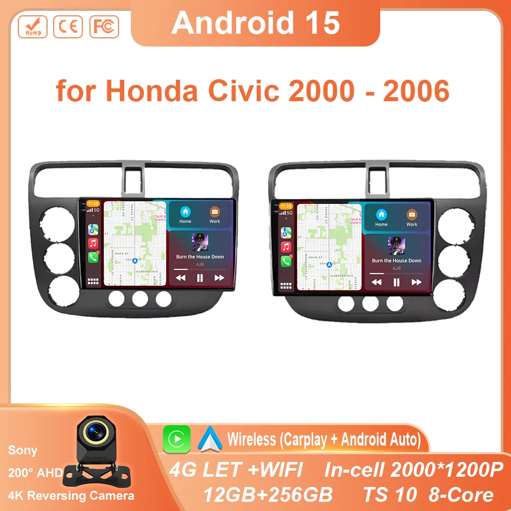 

Android Car Radio Multimedia Player for Honda Civic 2000 - 2006 GPS Navigation QLED Touch Screen WIFI 4G Bluetooth No 2 din din