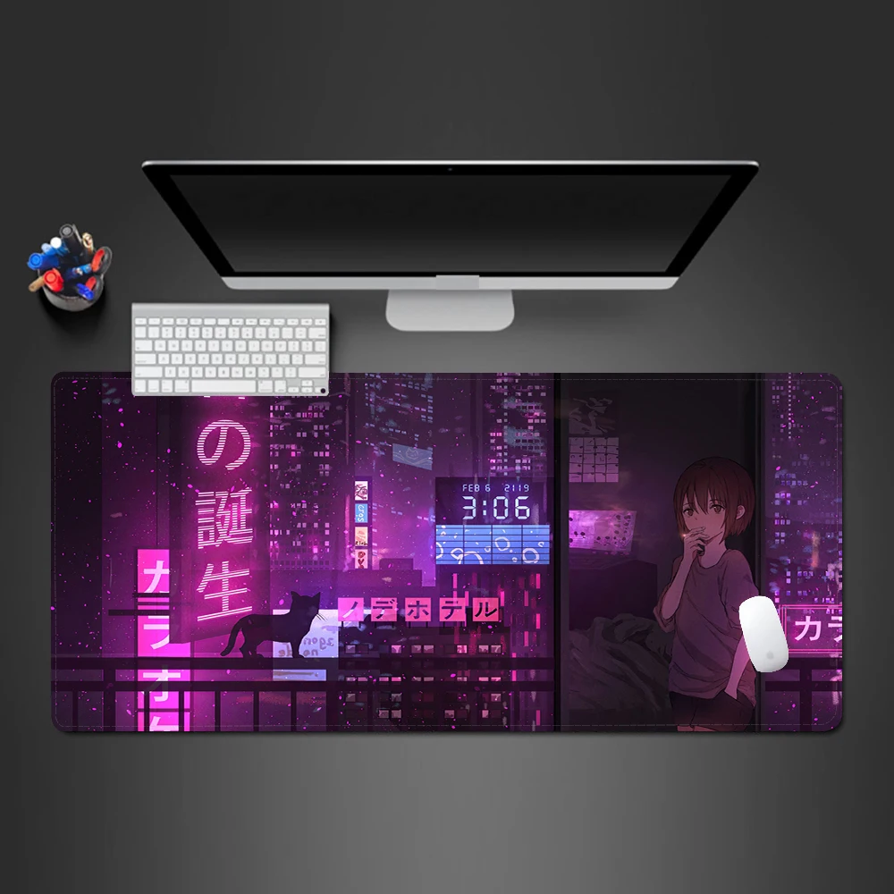 Playmat Japan Mouse Pad Neon Desk Mat Kawaii Cute Gaming Mats Purple Mousepad Office Accessories Desktops Computers  Mouse Mat