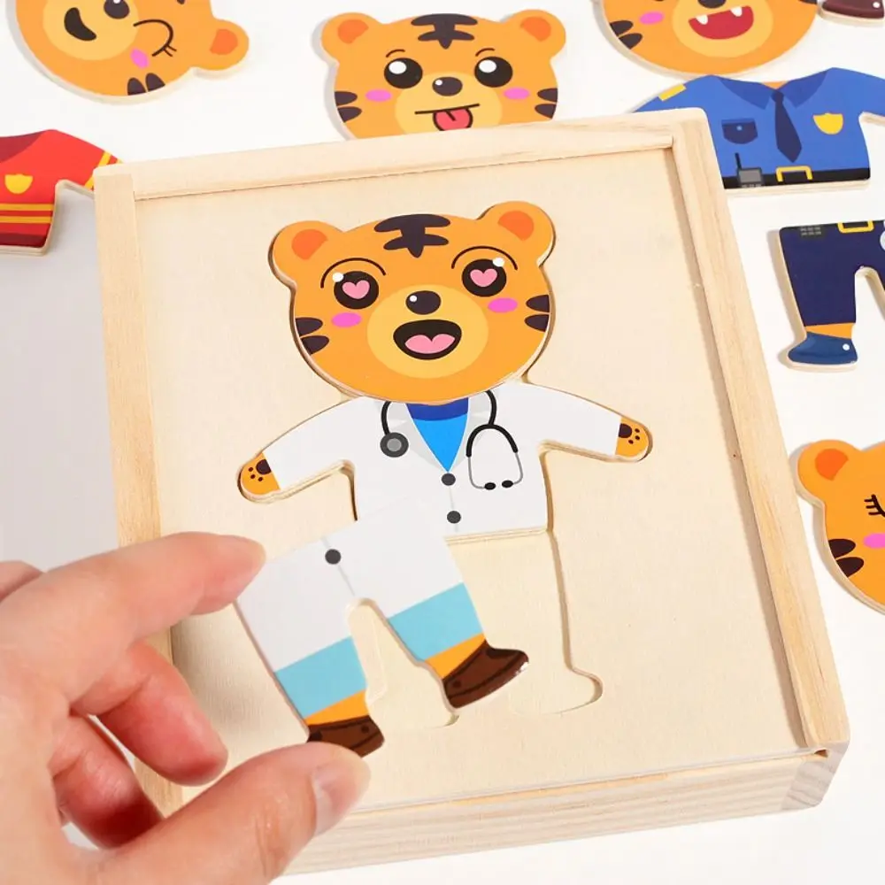 Wooden Material Wooden Jigsaw Puzzle Change Clothes Feature Cartoon Design Cartoon Change Clothes Game Bear Tiger