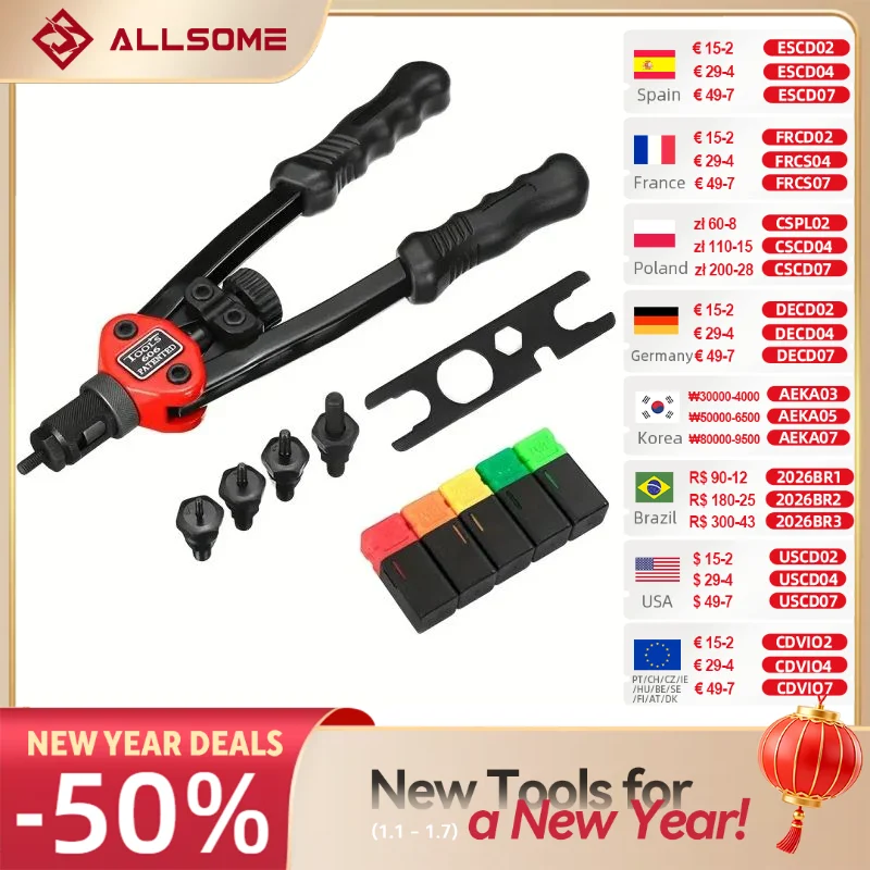 ALLSOME BT-606 Riveter Gun tool Hand Insert Rivet Nut Tool Manual Mandrels