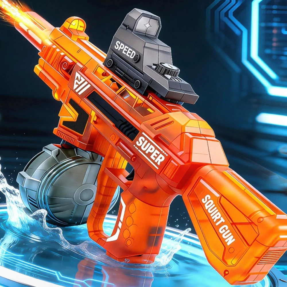 Electric Water Gun With Flame Light Effect High Pressure Rapid Fire Squirt Gun Blaster For Beach Outdoor Water Fighting Play ﻿