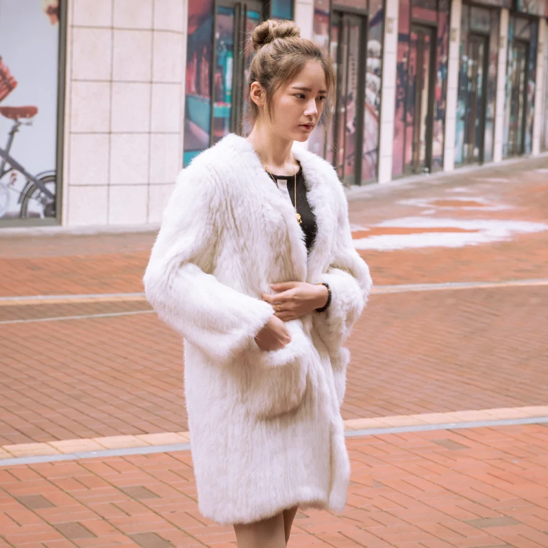 hot sell  New Genuine Rabbit Fur Coat Fashion Women Knit Real Rabbit Fur Jacket Winter Warm Natural Rabbit Fur Outwear