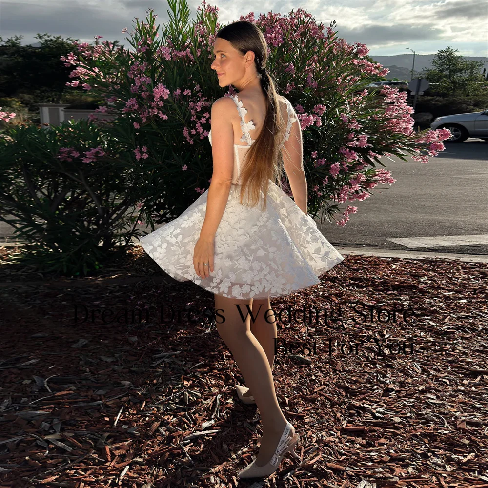 Suknie ślubne DREAM Classic Lace Short A-Line z dekoltem w serduszko, na ramiączkach spaghetti, z odkrytymi plecami, suknie ślubne Vestidos De Noiva z możliwością personalizacji