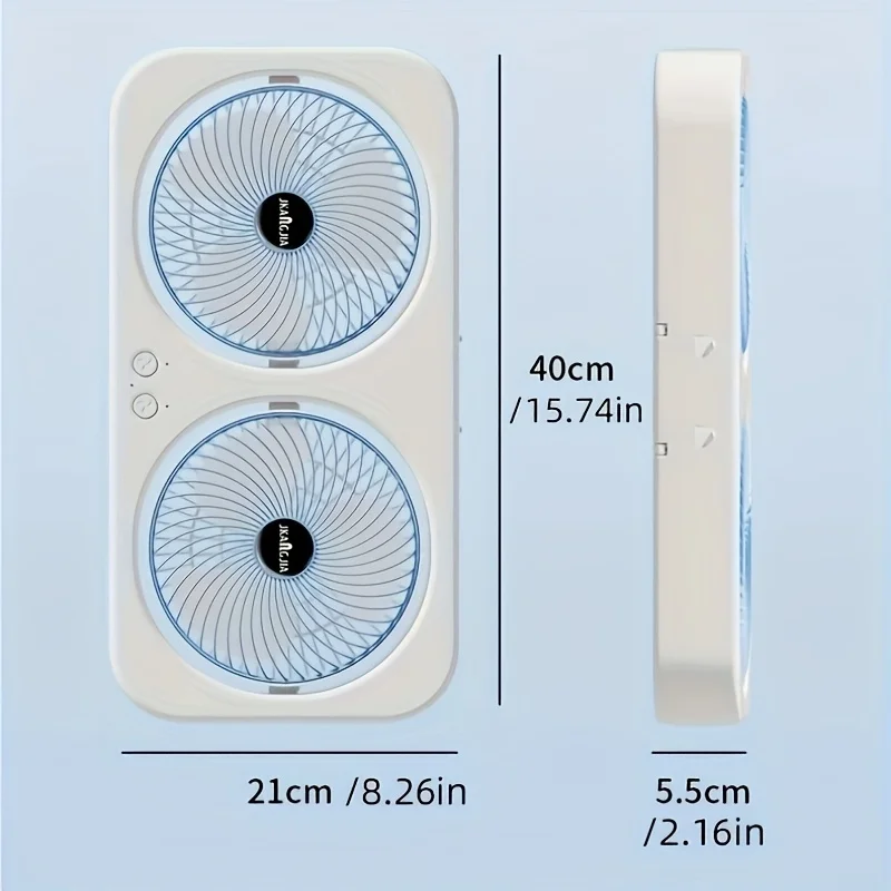 Ventilateur USB double tête, pales rotatives à 360 °, support mural ou conception autoportante, ventilateur rechargeable pour bureau, chambre à coucher, camping en plein air