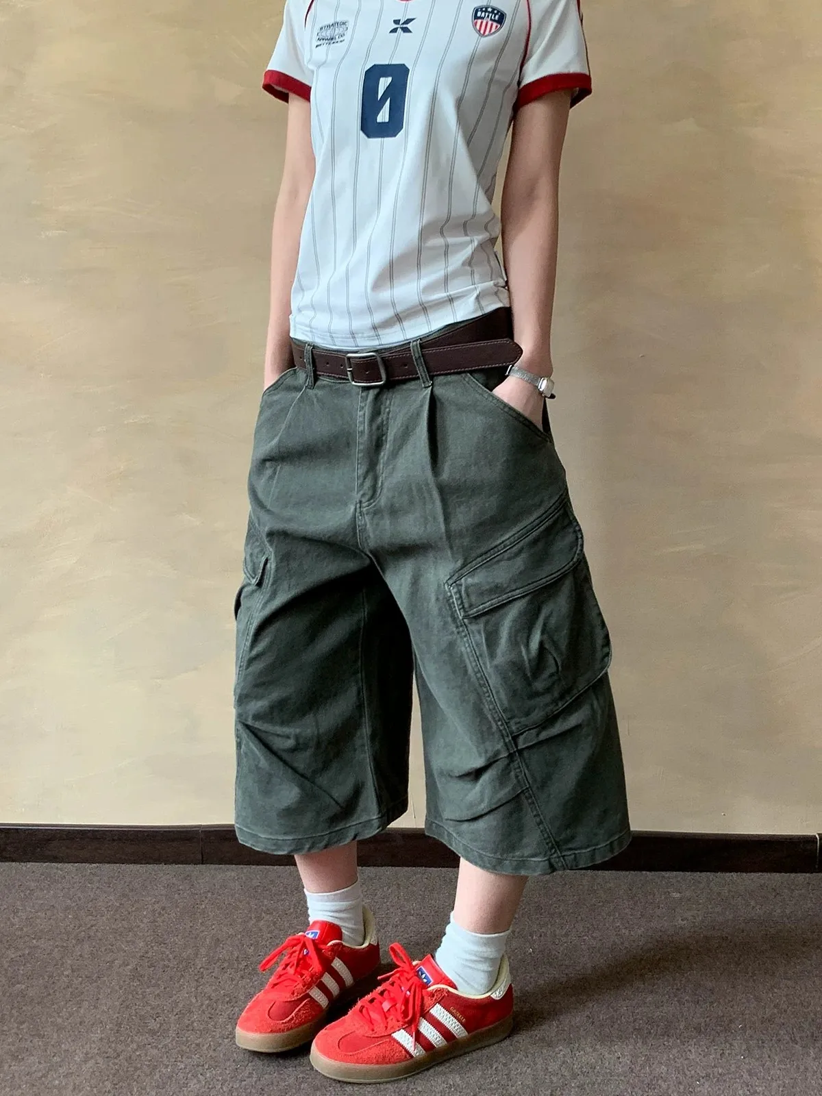 Washed Vintage American Streetwear Workwear Seven-Foot Pants Loose Multi-Pocket Casual Shorts for Men And Women Summer Loose