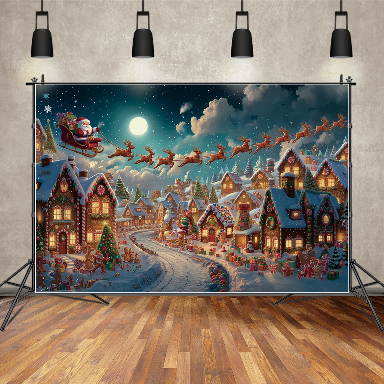 

MOON.QG Christmas Photo Background Santa Elk Gingerbread House Backdrop Decoration Studio Photo Birthday Child Booth Poster