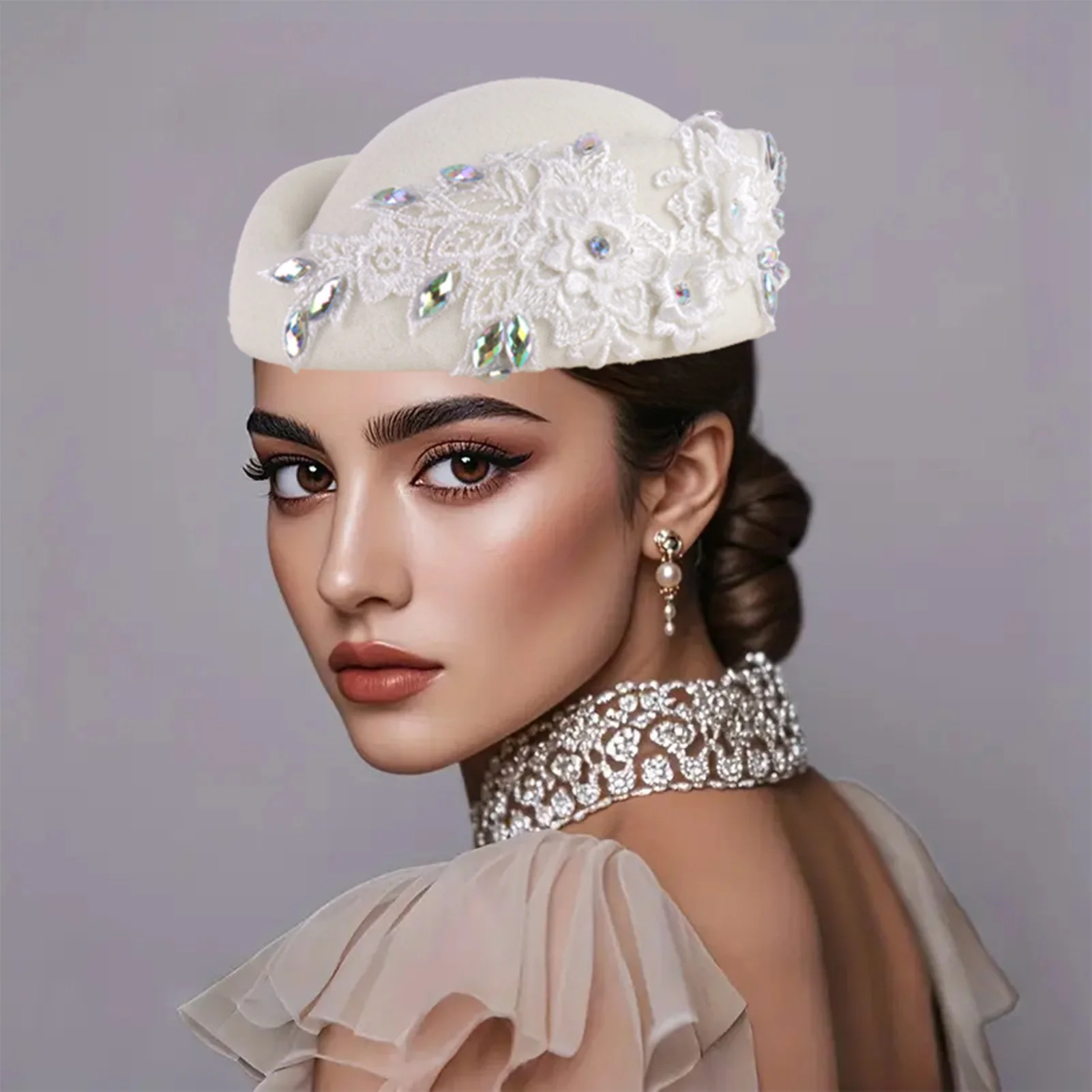 Baskenmütze im Retro-Stil im europäischen Stil, Damenmode, Baskenmütze, Strass-Dekor, Beanie für Cosplay und Kostümparty