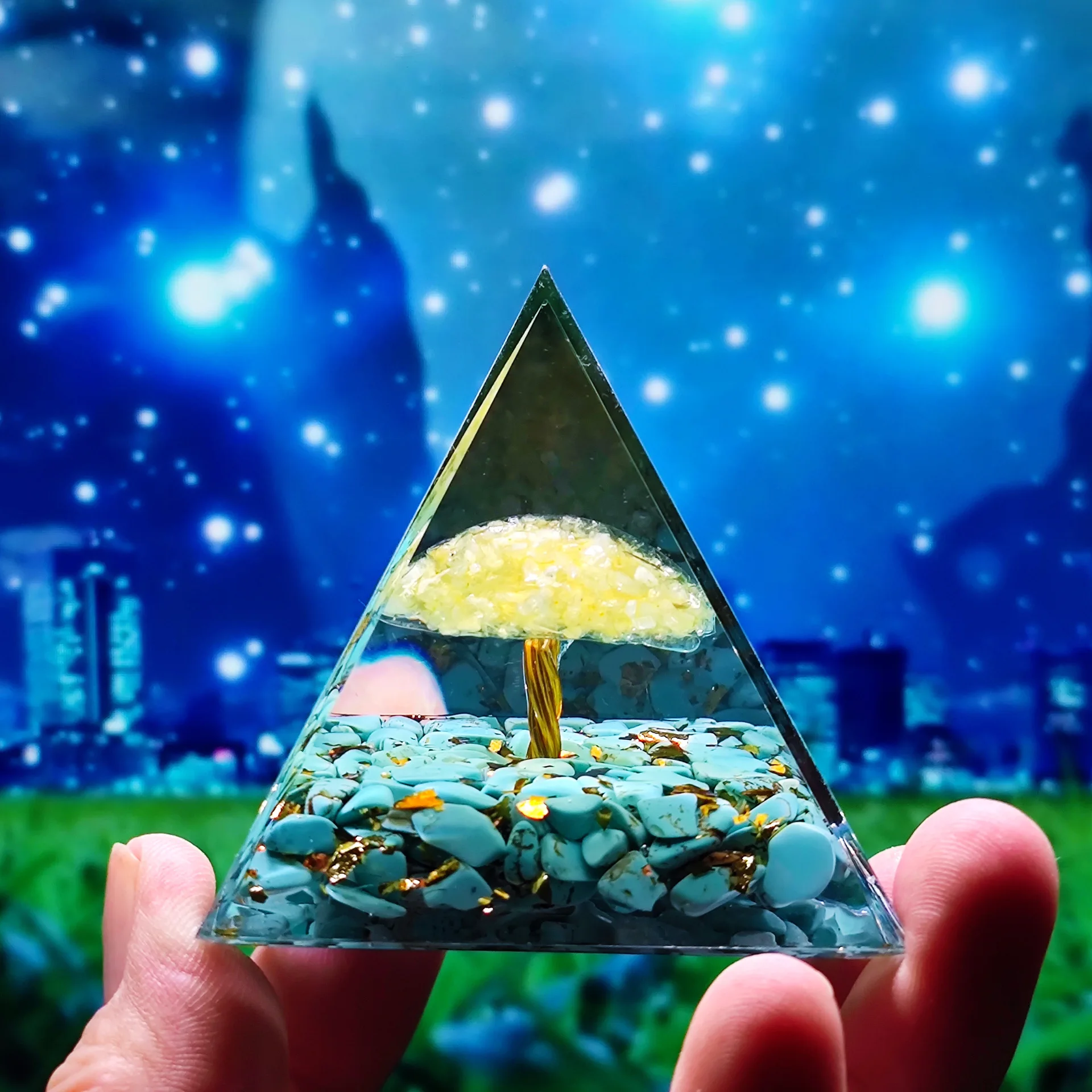 Droom Kristal Amethist Steenslag Boom Van Leven Piramide Thuis Ambachten Hars Decor Oganite Piramide Meditatie Gereedschap Gift