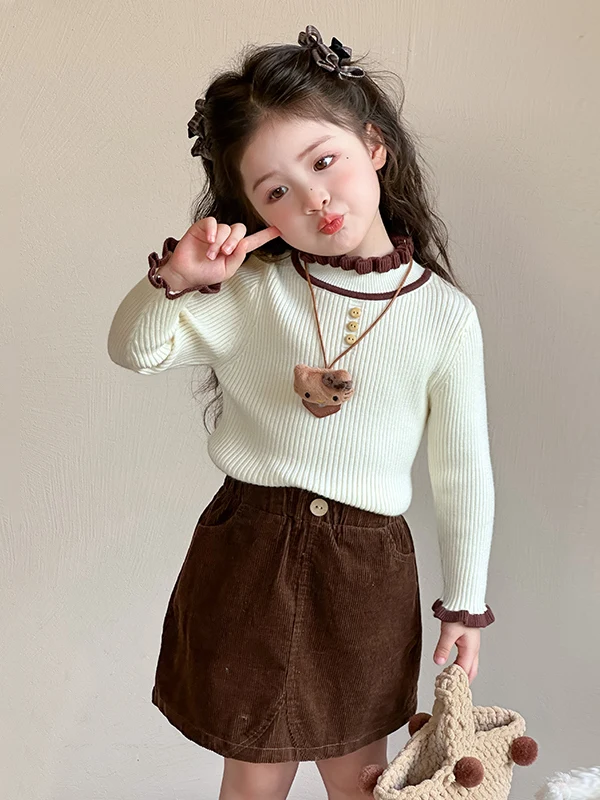 

Вязаный свитер Ele High Ne, внутренняя одежда Base irt для девочек, зимняя мода, Новое поступление 202, детская одежда