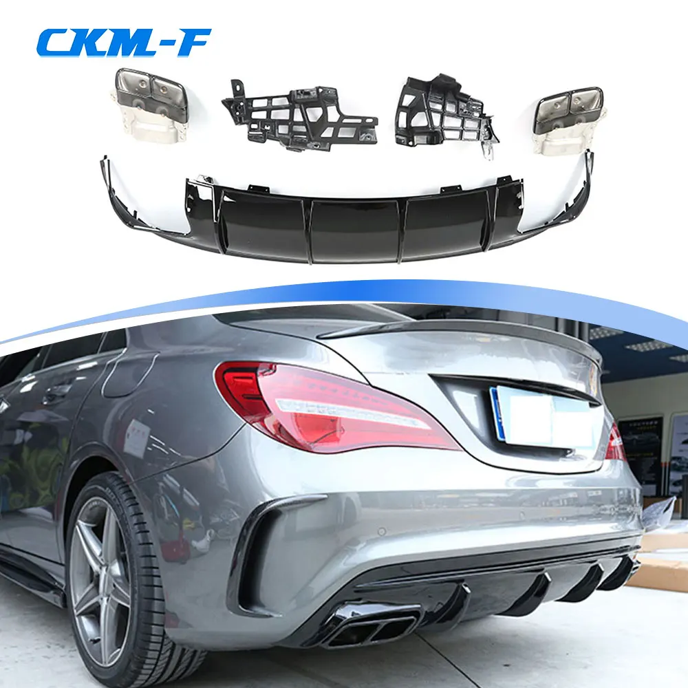 PP Achter Lip Diffuser met Uitlaat Tips voor Mercedes Benz CLA Klasse W117 CLA260 CLA45 2013-2018 Bumper Skid plate - afbeelding 2