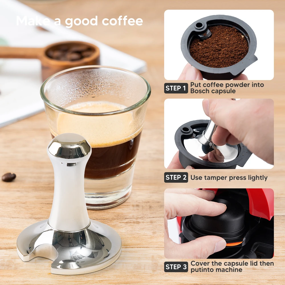 Coffee Tamper Stainless Steel Powder Hammer Pressing For Dolce Gusto Nespresso Delonghi Bocsh Capsule & Portafilter with Spoon