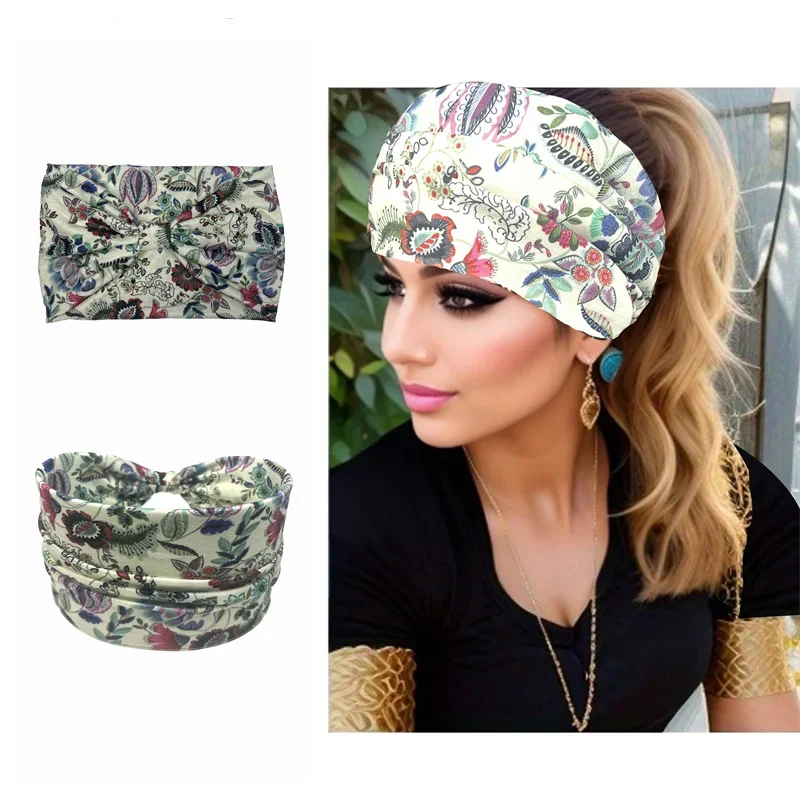 Vibrante Floral Wide Brim Headband, macio, durável mistura de algodão, ideal para mulheres ativas e elegantes, 3pcs