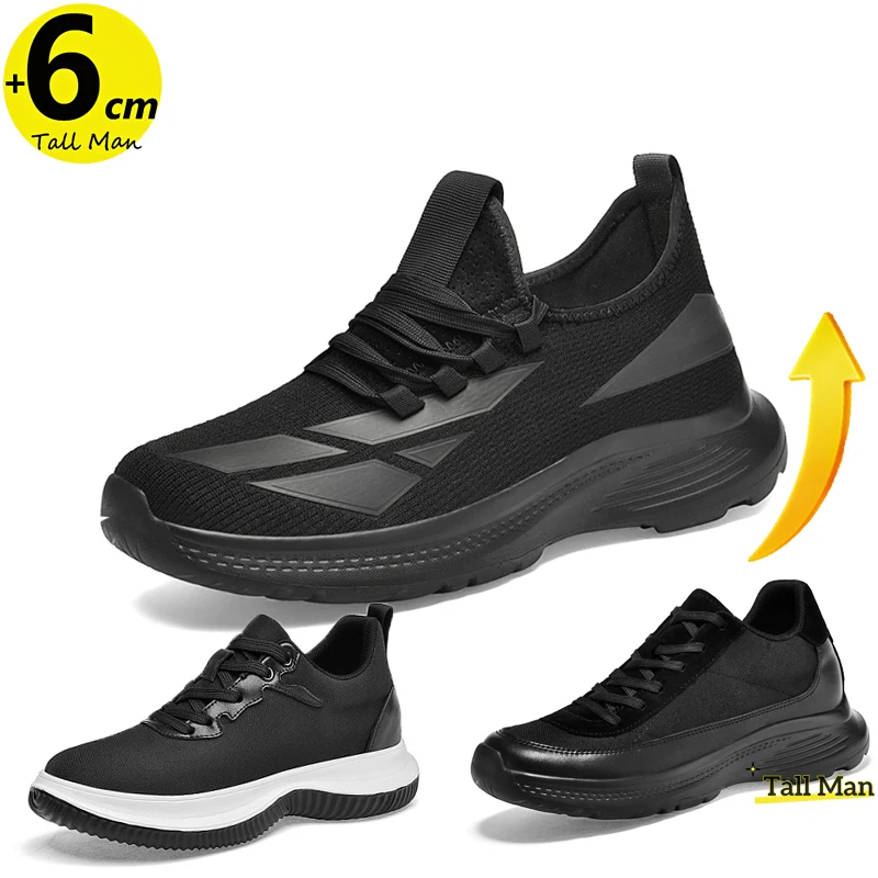 

Sneakers Leather Shoes Black Height Increasing Shoes Platform Plus Size 37-45