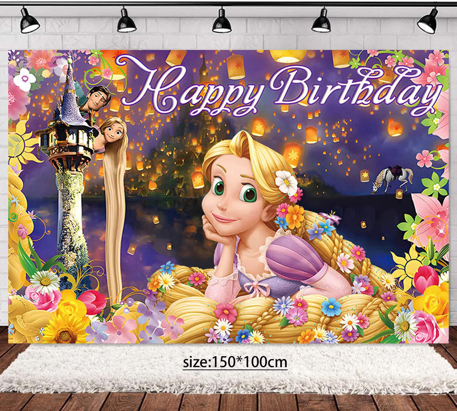 Décorations de fête princesse Raiponce pour filles, fournitures d\'anniversaire, gobelet en papier, assiette, bannière, ballons, Disney, LED plus