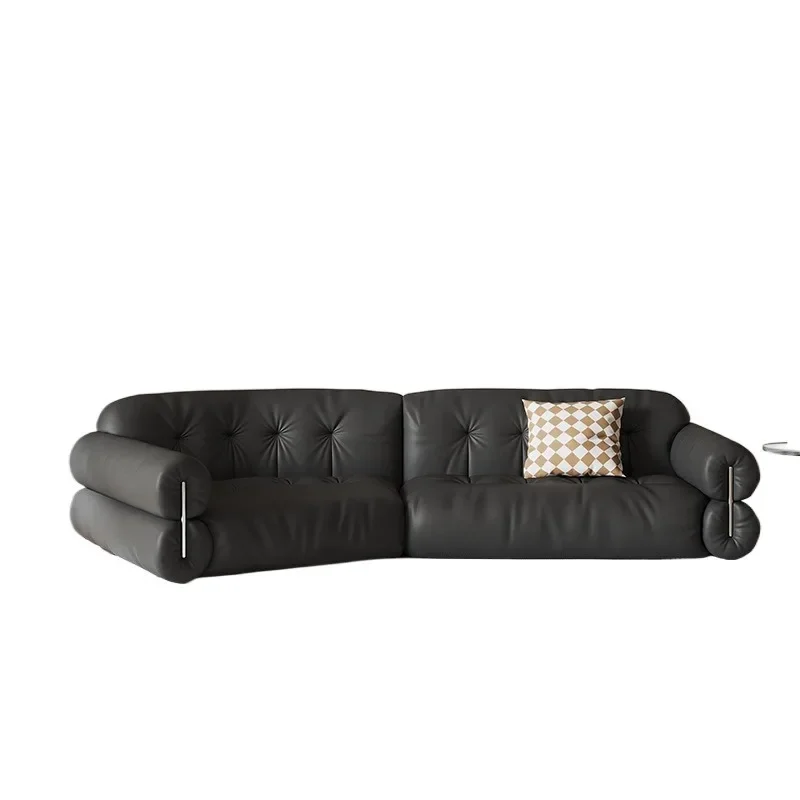 

French retro caramel leather, sofa size apartment three-person living room household first-layer cowhide sofa combination