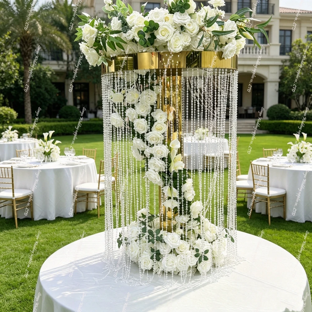 4-10 pièces f30 80-120cm Support à fleurs de luxe en métal doré en forme de trompette, grand vase à fleurs, centre de table pour décoration de mariage et d'événements