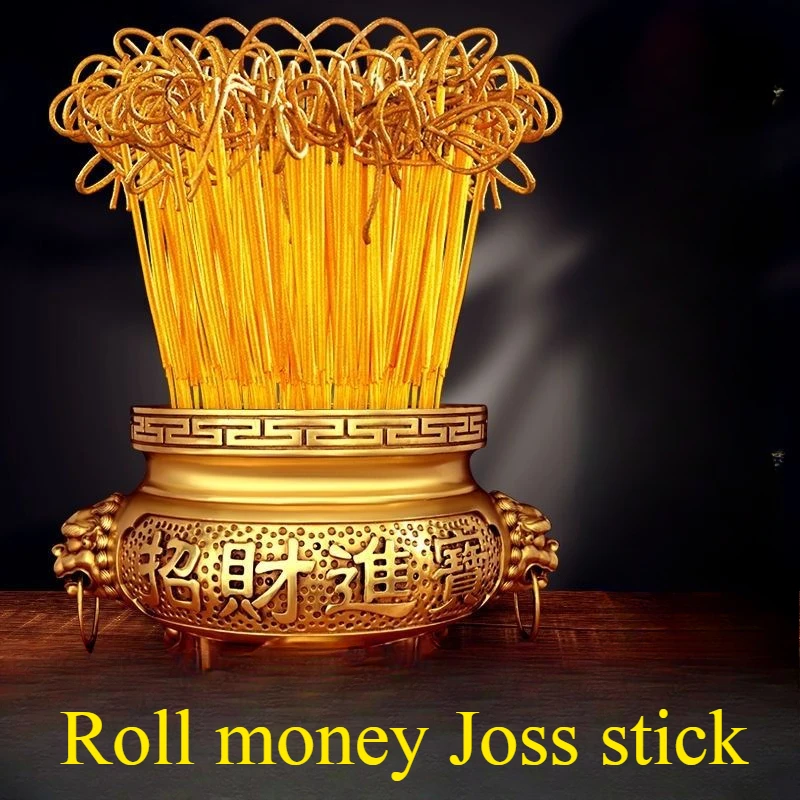 Gold Roll in Money Stick Incense Smokeless Home Worship Buddha God Wealth Remove Odor Help Sleep Lasting Incense Joss Stick