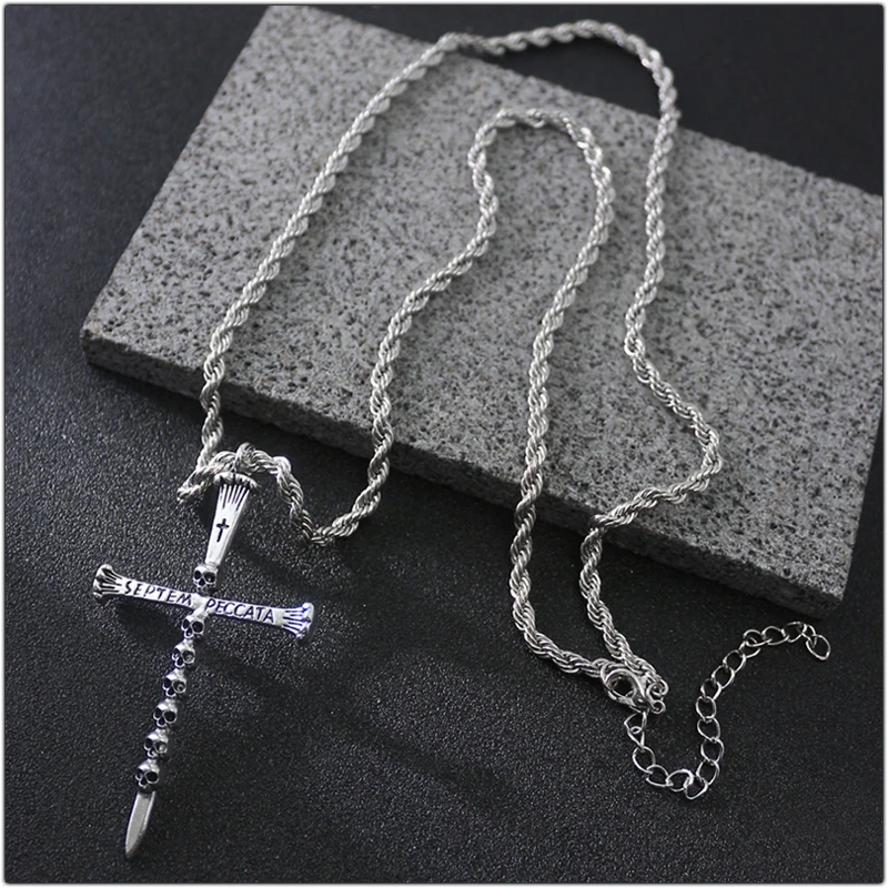 الهيب هوب خمر الجمجمة الصليب قلادة قلادة اكسسوارات الديكور هالوين هدية شبح رئيس القلائد الطويلة سلسلة عنق حلية