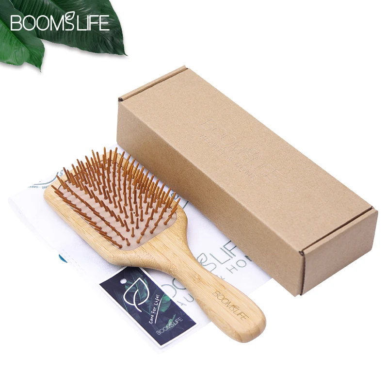 Custom Name Detangling Bamboo Hair Brush Women Styling Wide Teeth Bamboo Comb for Hair Massage Scalp Anti-static Hair Combs