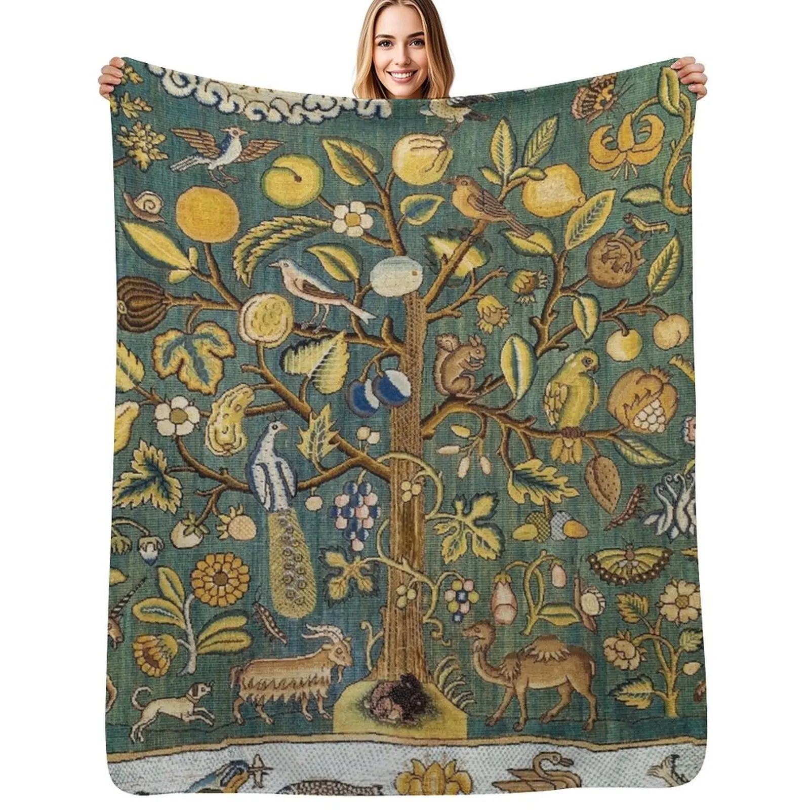Ancient Animals & Tree Medieval Unicorn Floral Tapestry Throw Blanket Polar sofa bed Tourist Luxury Designer for sofa Blankets