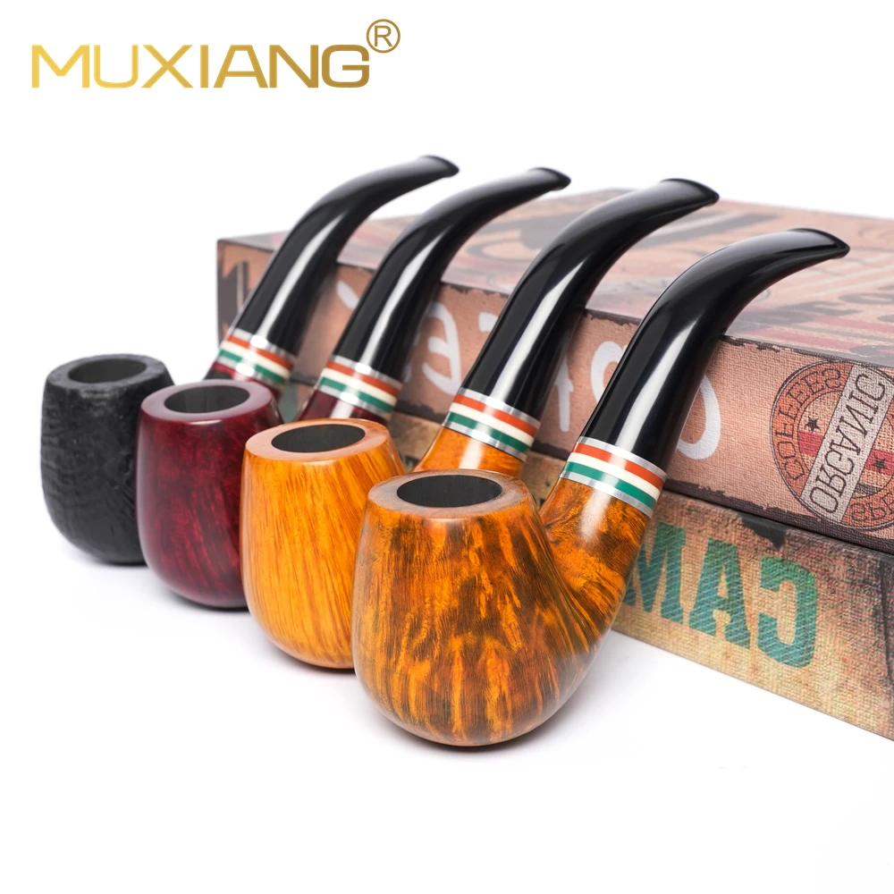 MUXIANG Rainbow Series Briarwood Egg Tobacco Pipe Curved Handle 9mm Filter Mouthpiece Complete Gift Kit Father Gift