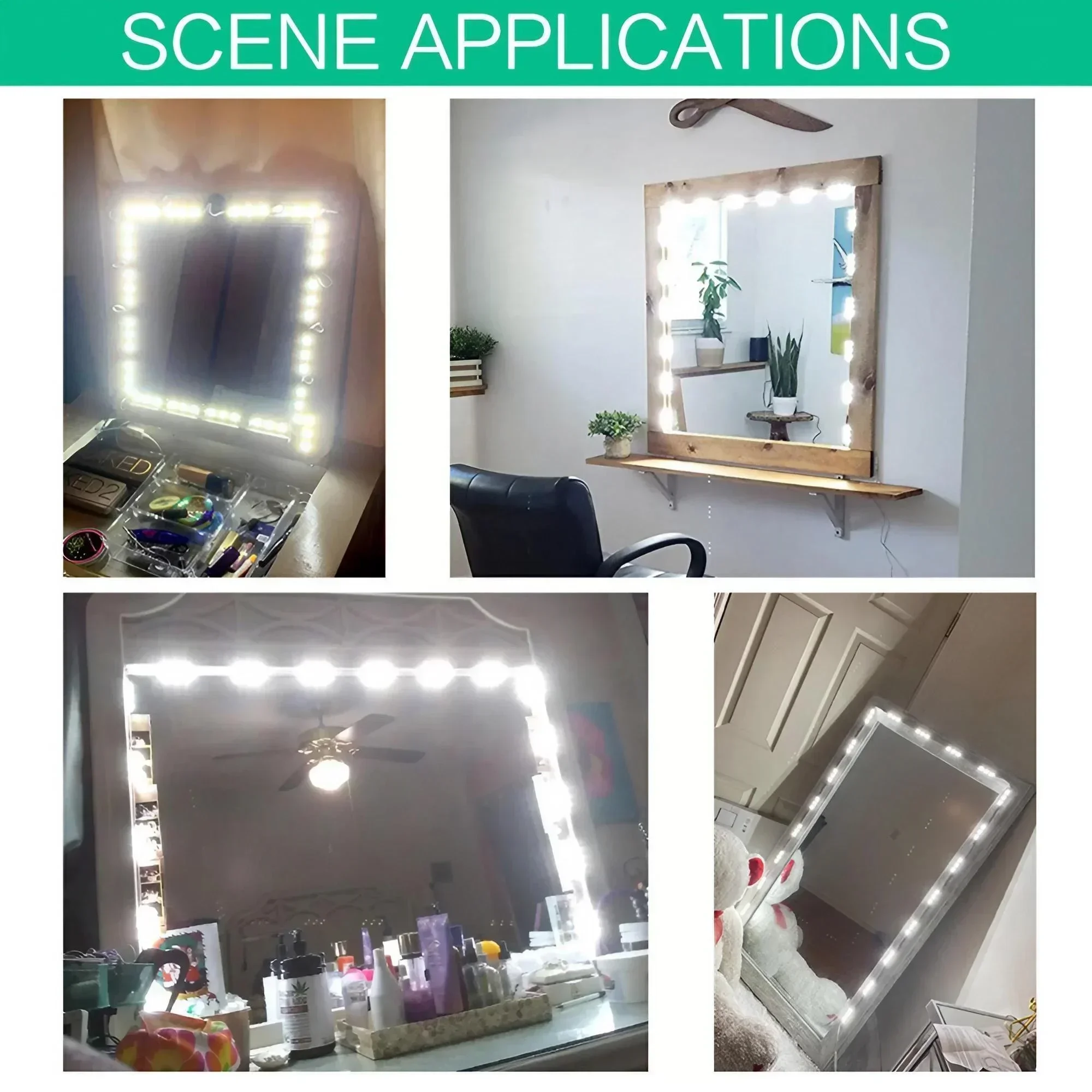 Dimmable LED Vanity Mirror with Lights USB Rechargeable Makeup Mirror for Bedroom Bathroom Cosmetic Lighting Desk Mirror
