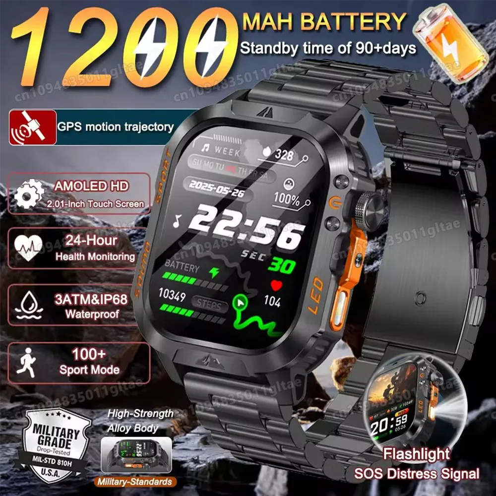 Nouvelle Montre Connectée Militaire 2026 pour Hommes, Étanche IP67 3ATM, Suivi Sportif Extérieur, Moniteur de Pression Artérielle et de Santé, Appels Bluetooth, GPS