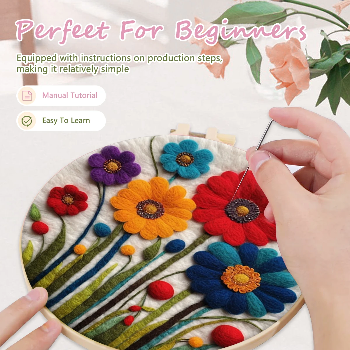 GATYZTORY Creative Painting DIY Wool Embroidery Kit Flower DIY Wool Needle Felt Picture Kit Craft Painting Gift For Mom Friends