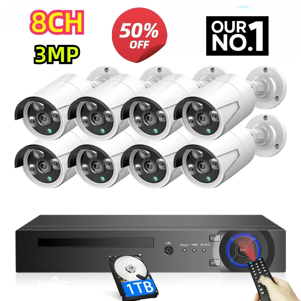 8CH 3MP H.265 POE Security Surveillance Camera System Kit Set Waterproof Audio IP Cameras Home CCTV NVR XMEye