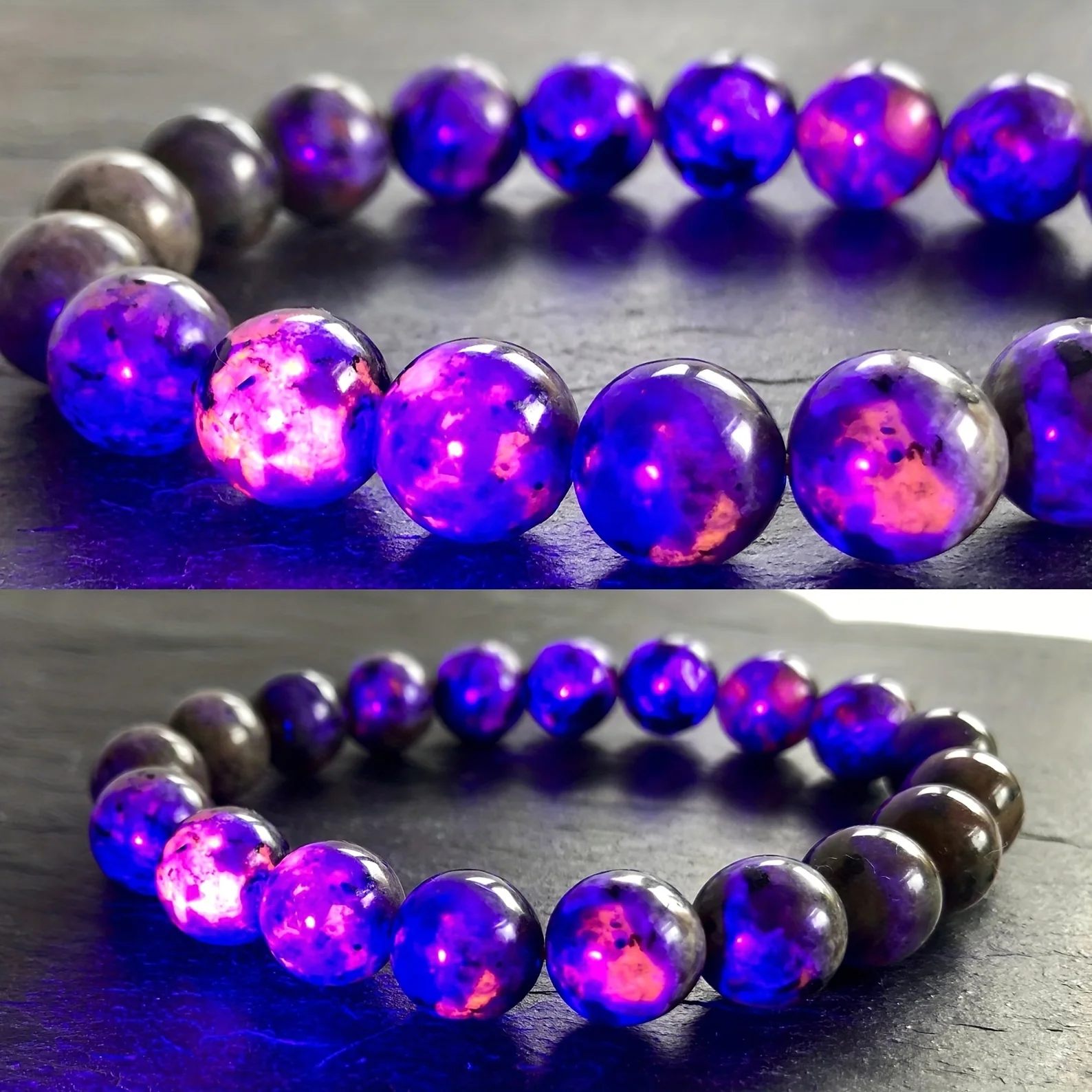 Natural Yooperlite Bracelet  Flame With UV Light Reactive Meditation Adjustable Stretch Beads Bracelet Women Men Gift