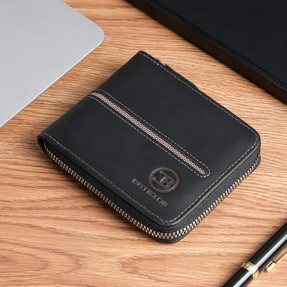 محفظة رجالية محمولة من جلد البولي يوريثان متعددة الوظائف قابلة للطي محفظة أعمال بسحاب إغلاق مربع محفظة الطالب للاستخدام اليومي