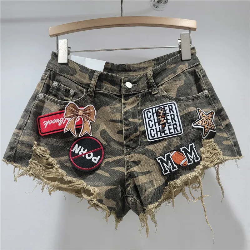 Summer Leopard Print Denim Shorts For Women Sexy High Waist Ripped A-Line Hot Pants Patchwork Slimming Casual Jean Shorts