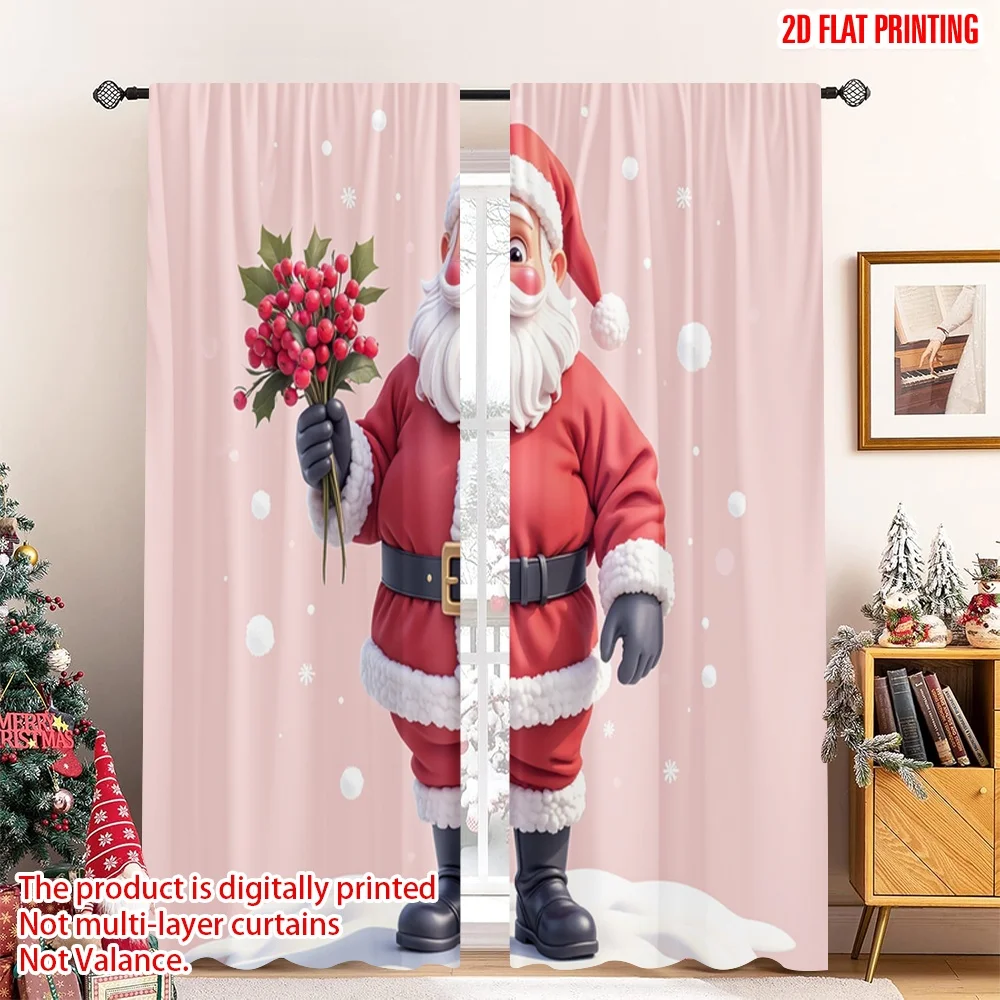

2pcs 2D flat printing Merry Christmas Popular Window Drapes Santa Claus Christmas Festive Holiday Polyester Without Electricity