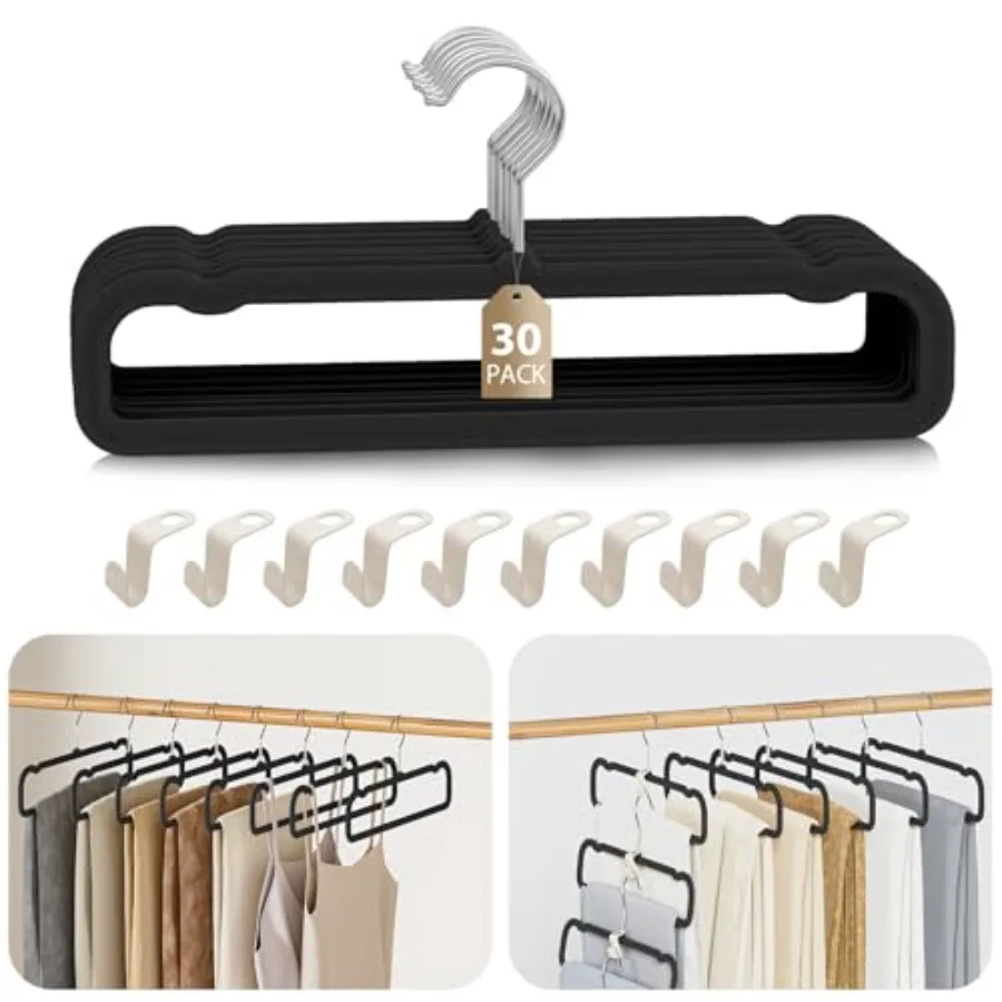 

Velvet Felt Pants Hangers 30 Pack Heavy Duty Space Saving Clothes Hangers with 360° Swivel Hook Non-Slip Thin Design for Suits