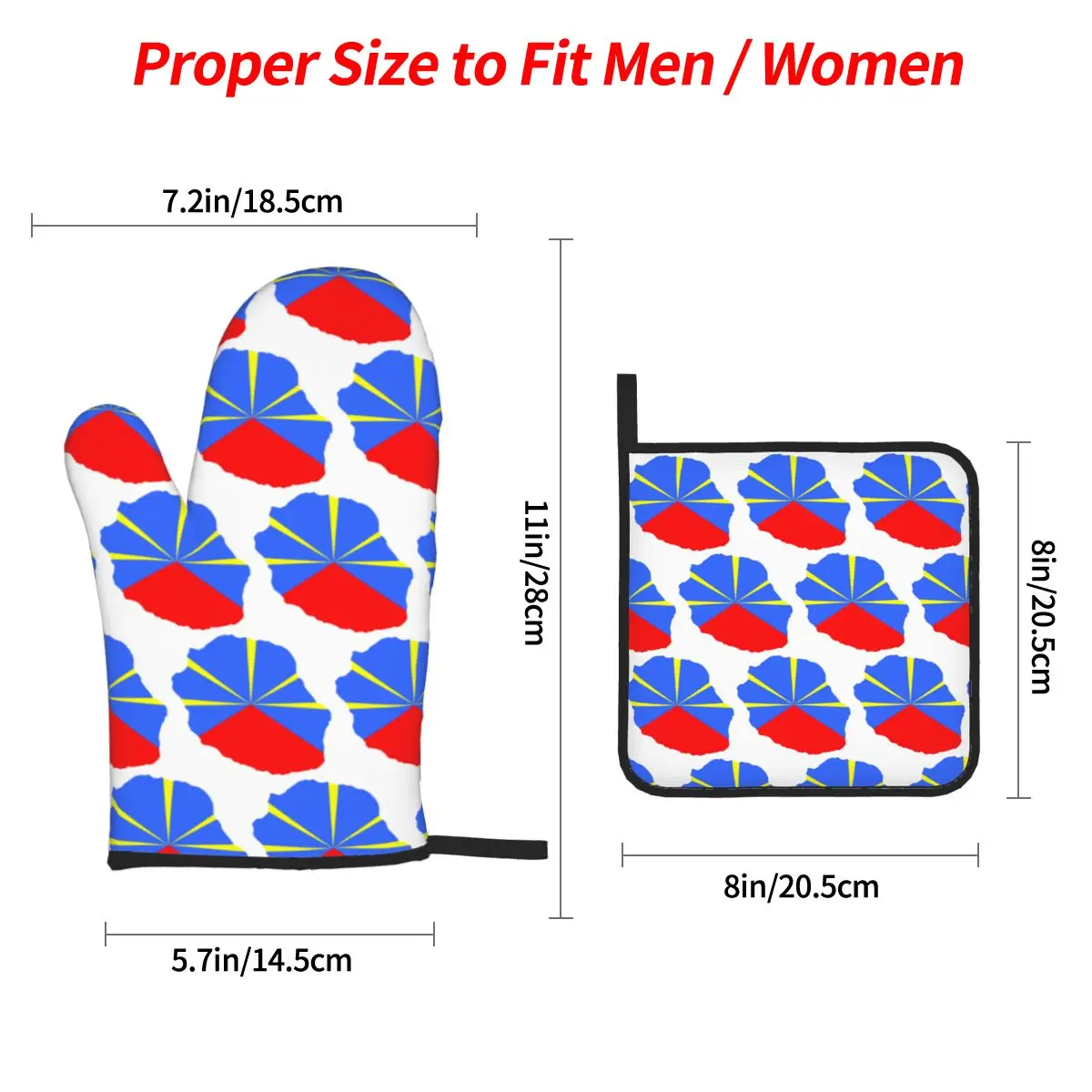 974 Reunion Island Flag Oven Mitts and Pot Holder Sets of 4 for Baking Kitchen Cooking BBQ Resistant Non-Slip Gloves