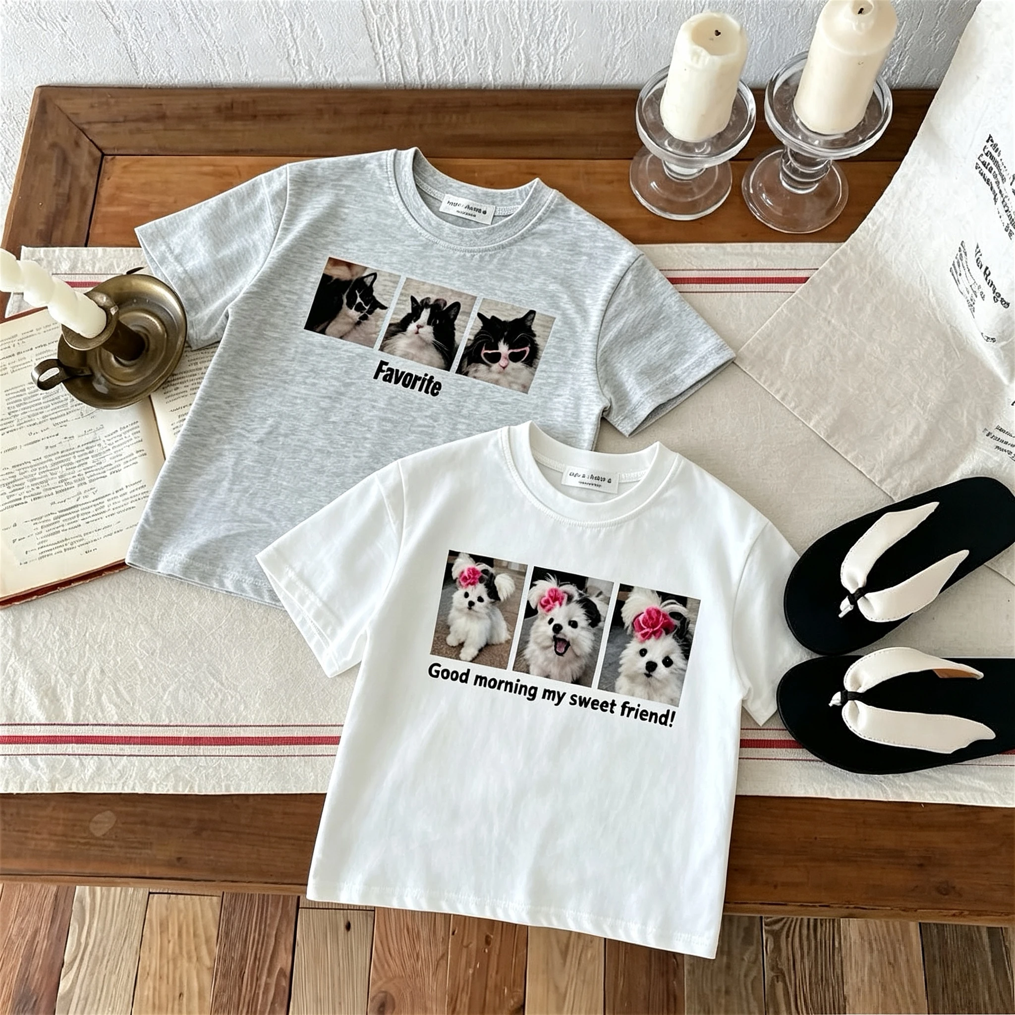 Solid Color Printed Kids T-shirt Summer Clothing Loose Casual Children Short Sleeve Tops Tees Fashion Versatile Girl Boy Tshirts