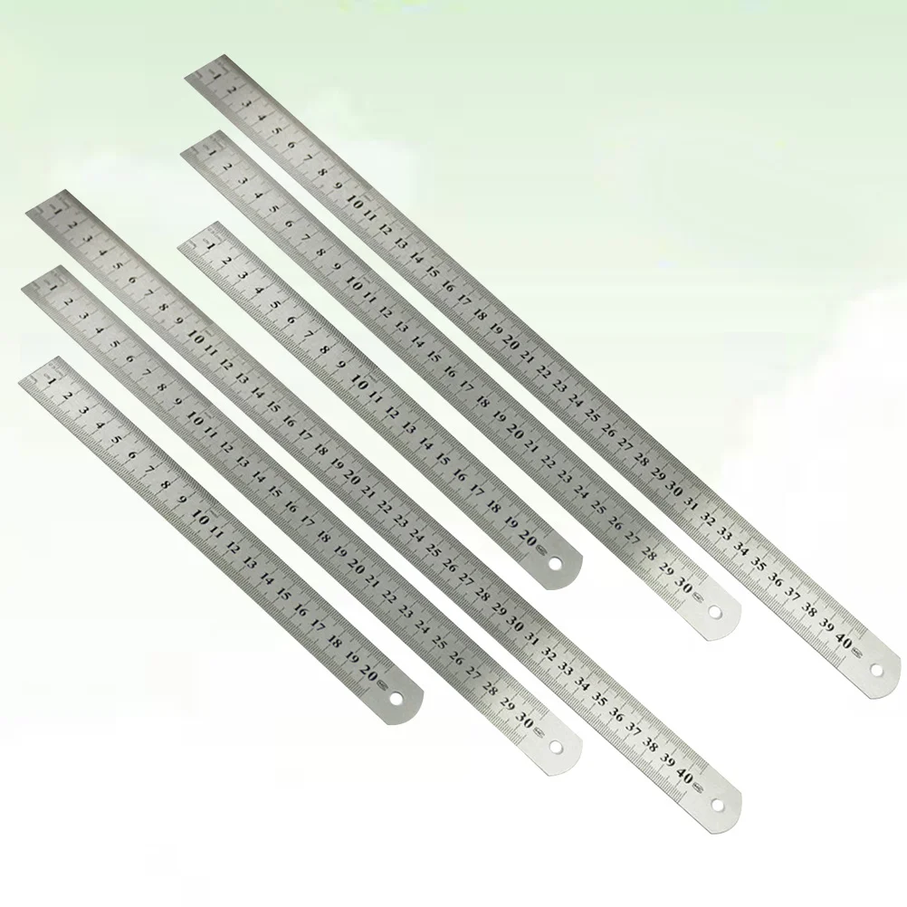 6Pcs Stainless Steel Ruler Premium Quality for School Office Engineering Double Side Scale Sturdy Wear Resistant 20cm 30cm 40cm