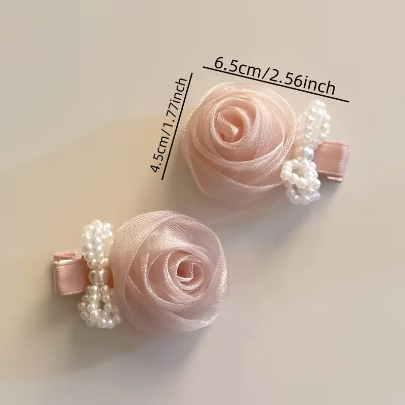 1 Stück/2 Stück Rosa Rosen-Haarspangen mit Imitationsperlen und Schleife, Geeignet für Frauen, Süße Atmosphäre Pony-Seitenclip Entenschnabel-Haaraccessoire – Detail 6