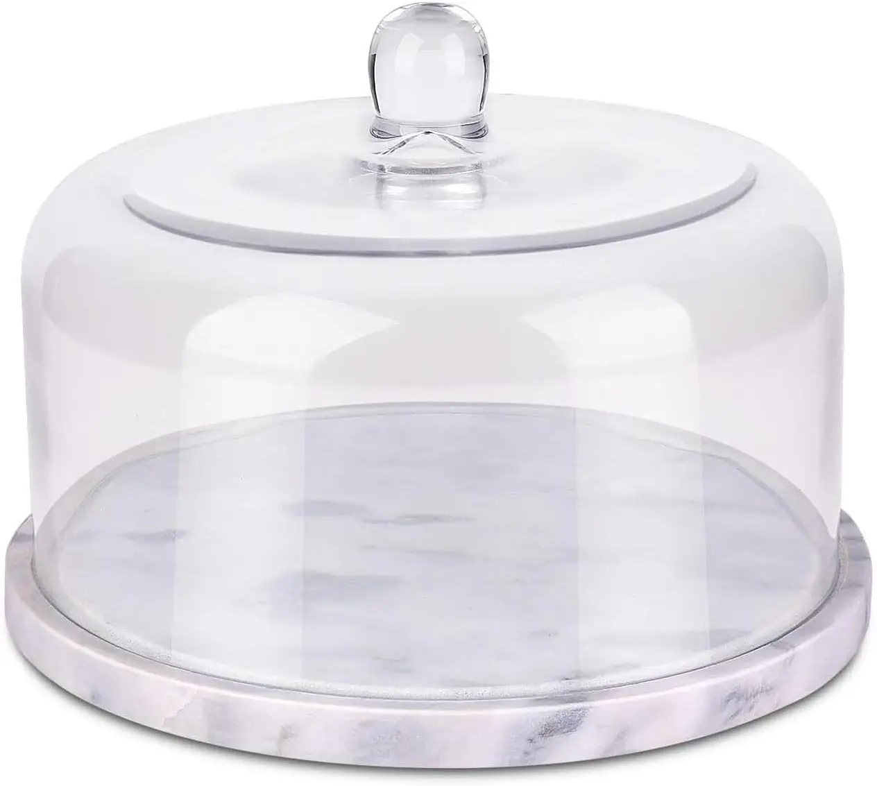 11-Inch Marble Stone Cake Stand & Cutting Board Slab Set with Round Glass Dome Cover and Lid, Cake Saver, Cheese Holder, Serving Platter for Kitchen, Dining, Bakery and Pastry Display