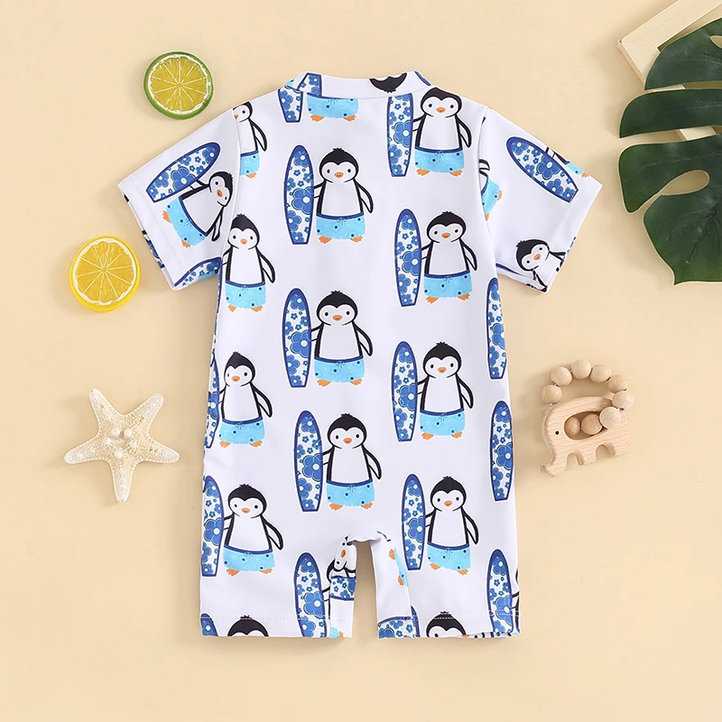 0-3T Baby Boy's Swimsuit Dinosaur Print Half Zip Up Round Neck Short Sleeve Rash Guard Swimwear Infant Toddler Bathing Suit