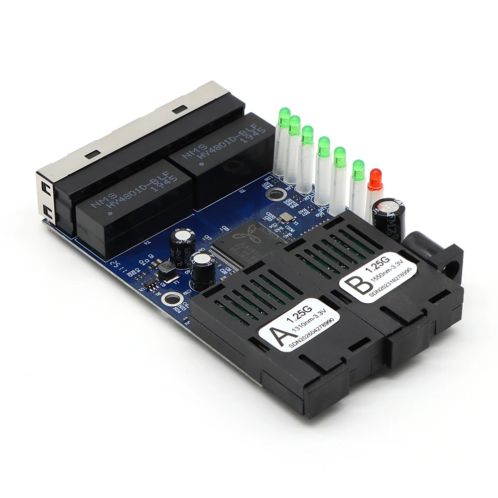 BYXGD 2F4E BIDI Fiber Media Converter PCB Board 10/100Mbps/Gigabit for Security CCTV FTTH IP Camera NVR Industrial Automation
