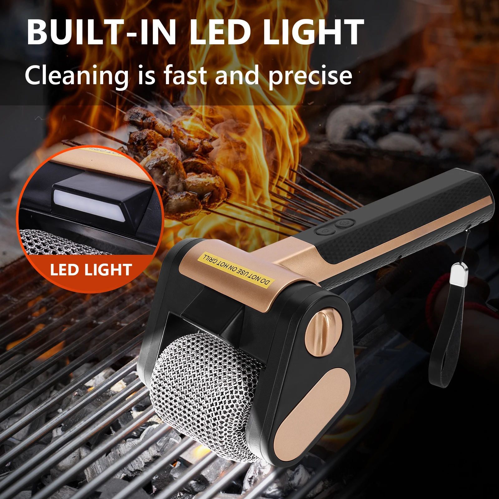 Brushless Electric Grill Cleaner with LED Light Stainless Steel Grill Brush 350 RPM Rotating Dishwasher Brush Outdoor BBQ Tools
