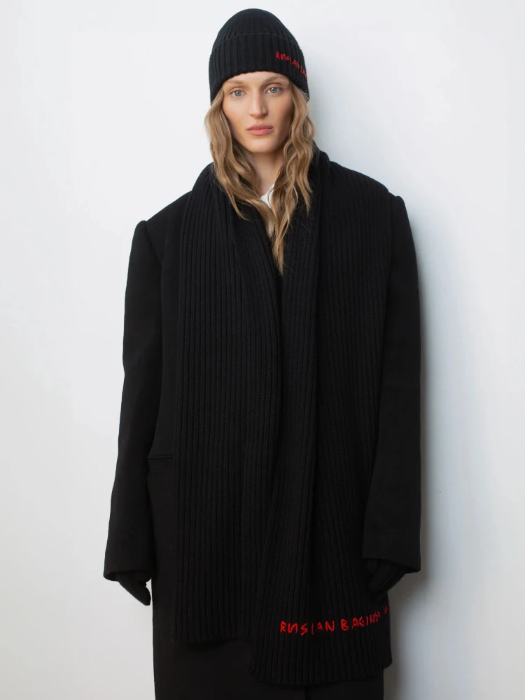 

Winter Wool Scarf and Beanie Set Monogram-embroidered Wool Scarf Cozy Knit with Letter Embroidery