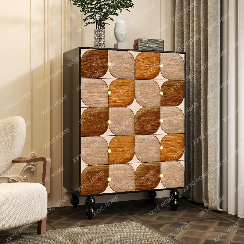 XXMedieval  retro solid wood five-bucket entrance cabinet, bedroom living room wall decorative cabinet