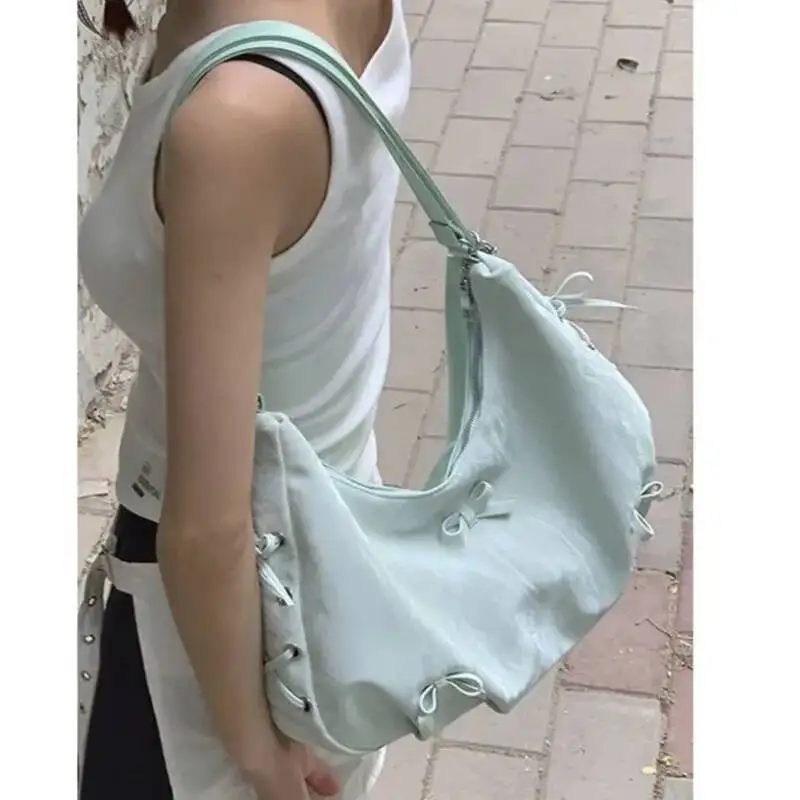 

Bloom Fairycore Bow Green Y2k Shoulder Bags Women Hot Girls Casual Large Capacity Handbag Ladies Sweet Cute Backpack Aesthetic
