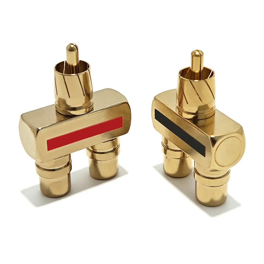 RCA 1 Male Plug To 2 RCA Female Socket Connectors 3Way All copper gold-plated RCA Connector Lotus Female Seat for Audio Video